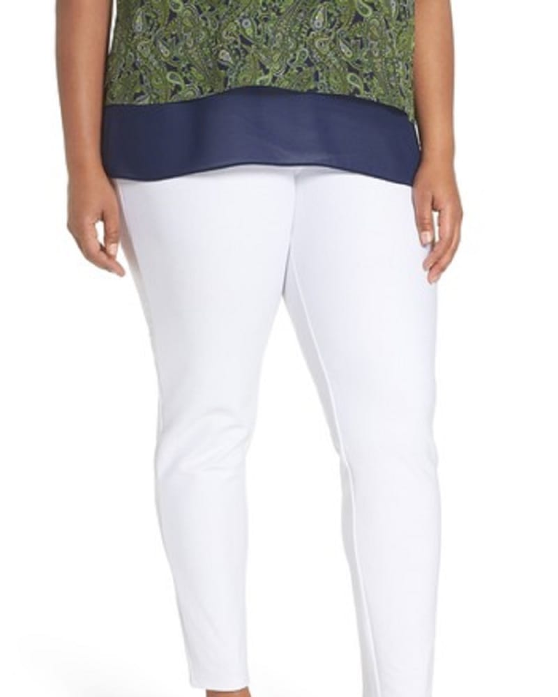 Front of a model wearing a size 0X Michael Kors Women's Stretch Twill Leggings white 0X in White by Michael Kors. | dia_product_style_image_id:305355